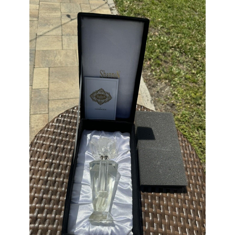 Vintage Shannon Crystal Perfume Decanter Rose Stopper Original Box